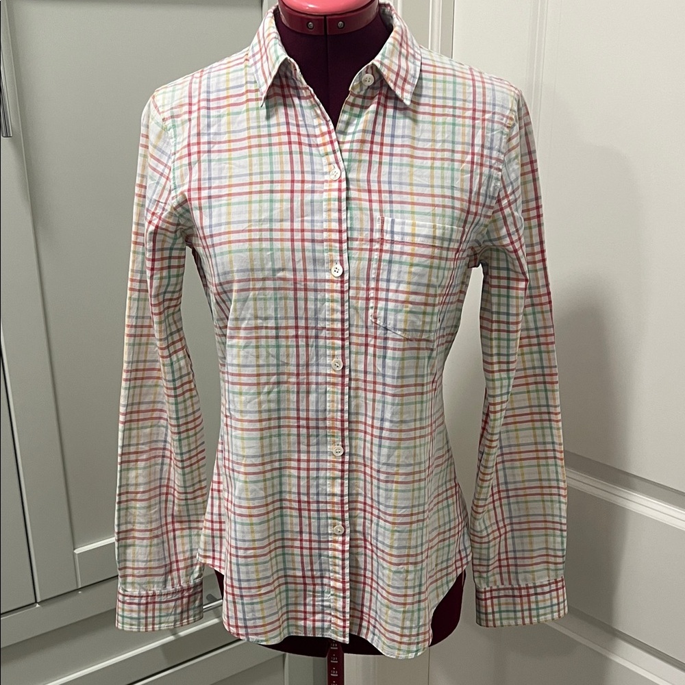 Like New! THEORY Colorful Plaid Button-Up Shirt Size Medium 100% Cotton
